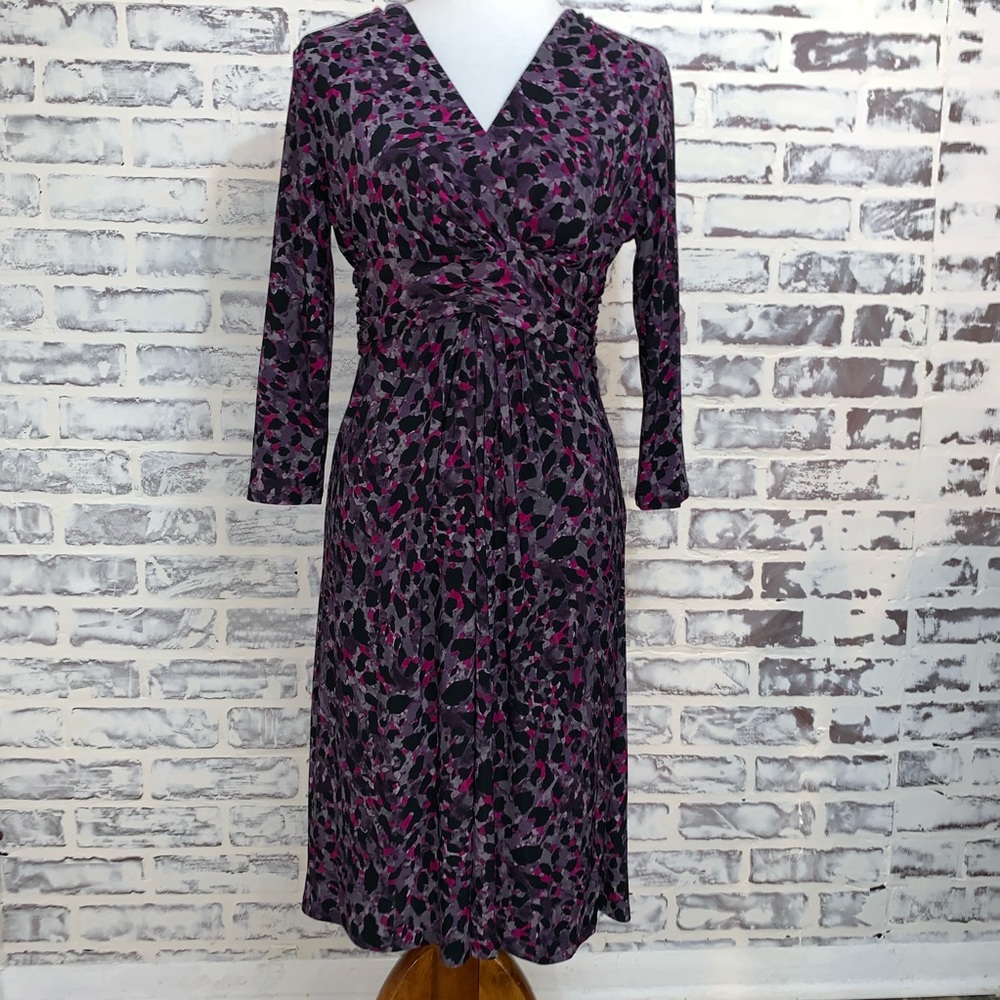 Evan Picone Animal Print Faux Wrap Dress 8 Stretch